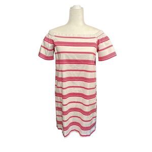Maison Jules hot pink and white striped off-shoulder sack dress - M